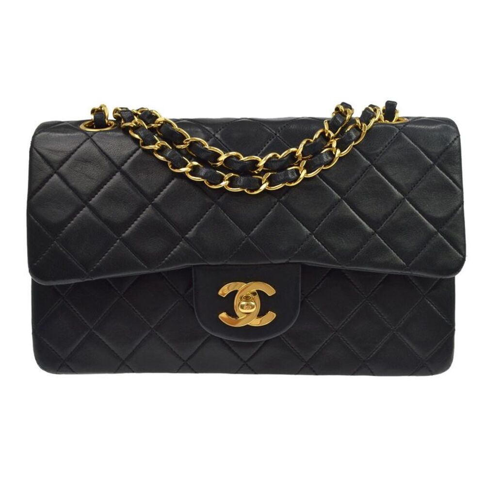 Chanel Vintage Classic Double Flap Quilted Lambskin Black Leather Handbag